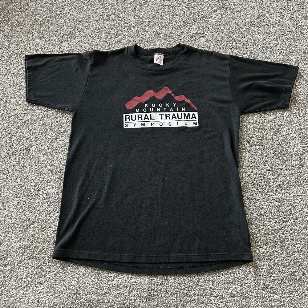 Vintage Jerzees Rocky Mountain Rural Trauma Shirt Mens Large Black Tee T-Shirt